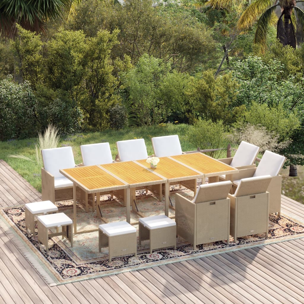 vidaXL 5-delige Tuinset met kussens poly rattan zwart