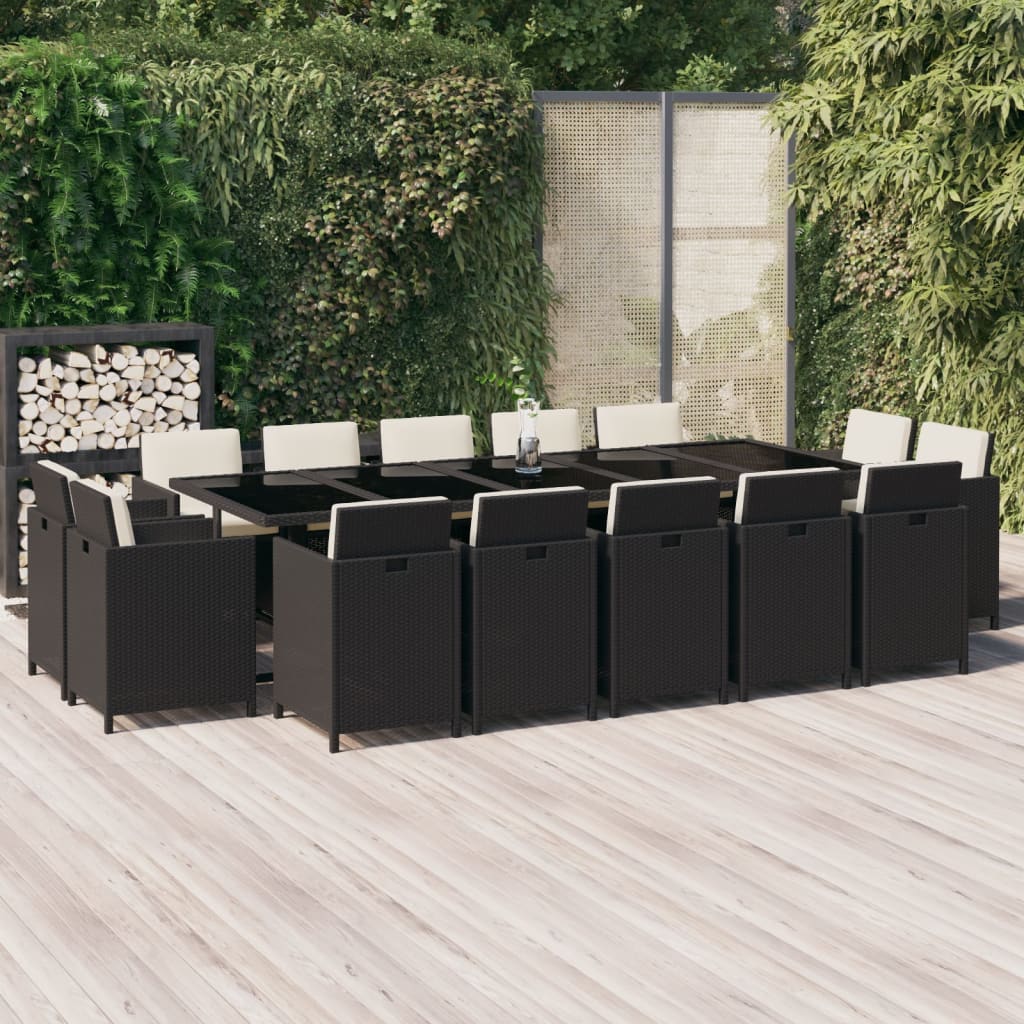 vidaXL 11-delige Tuinset met kussens poly rattan zwart