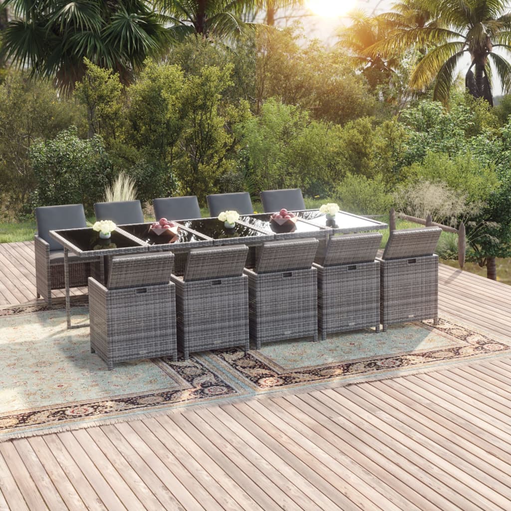 vidaXL 11-delige Tuinset met kussens poly rattan zwart