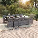 vidaXL 11-delige Tuinset met kussens poly rattan zwart