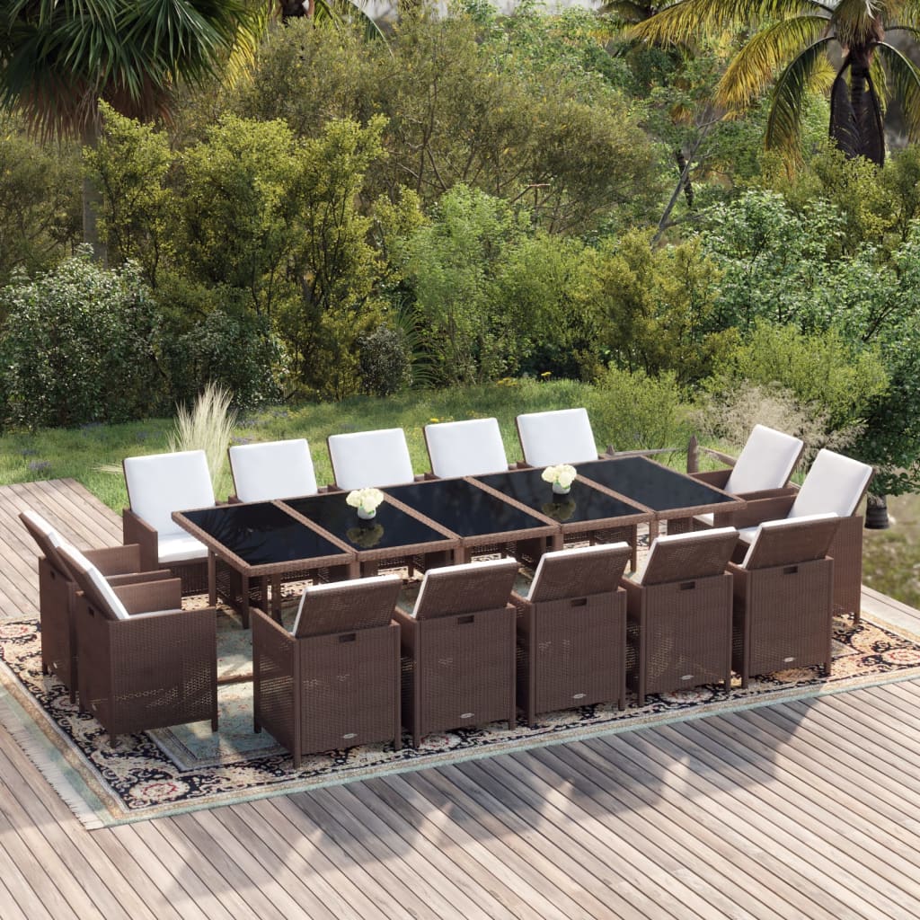 vidaXL 11-delige Tuinset met kussens poly rattan zwart