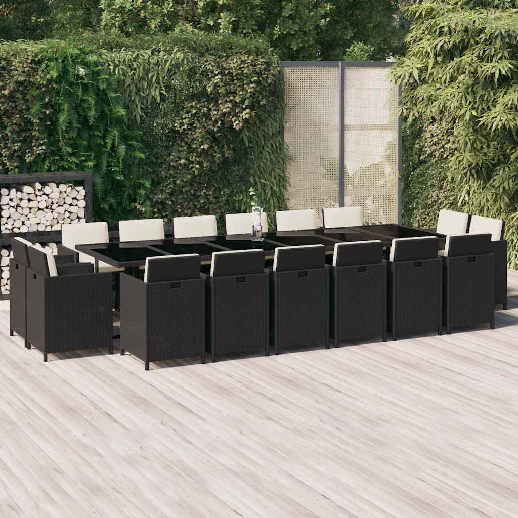 vidaXL 17-Piece Garden Dining Set with Cushions Poly Rattan Black