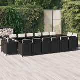vidaXL 17-Piece Garden Dining Set with Cushions Poly Rattan Black