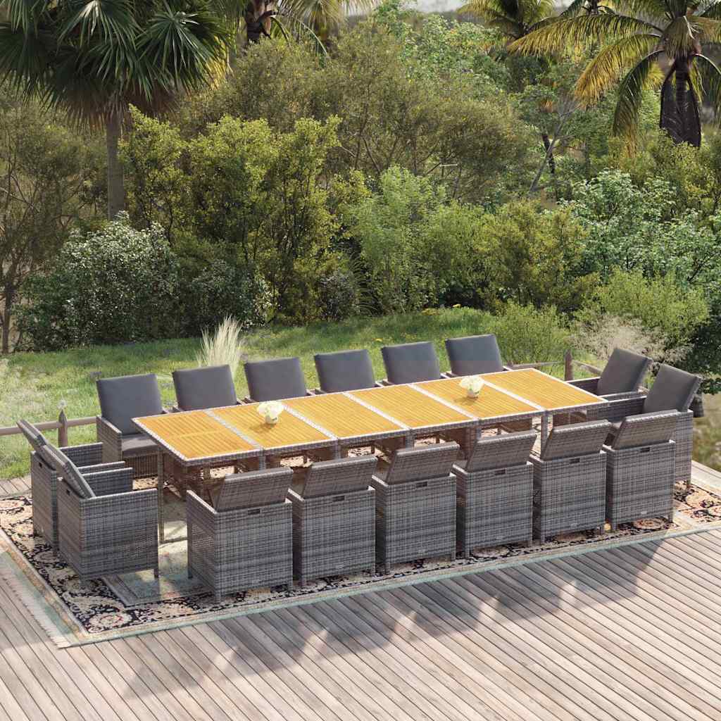 vidaXL 17-Piece Garden Dining Set with Cushions Poly Rattan Black