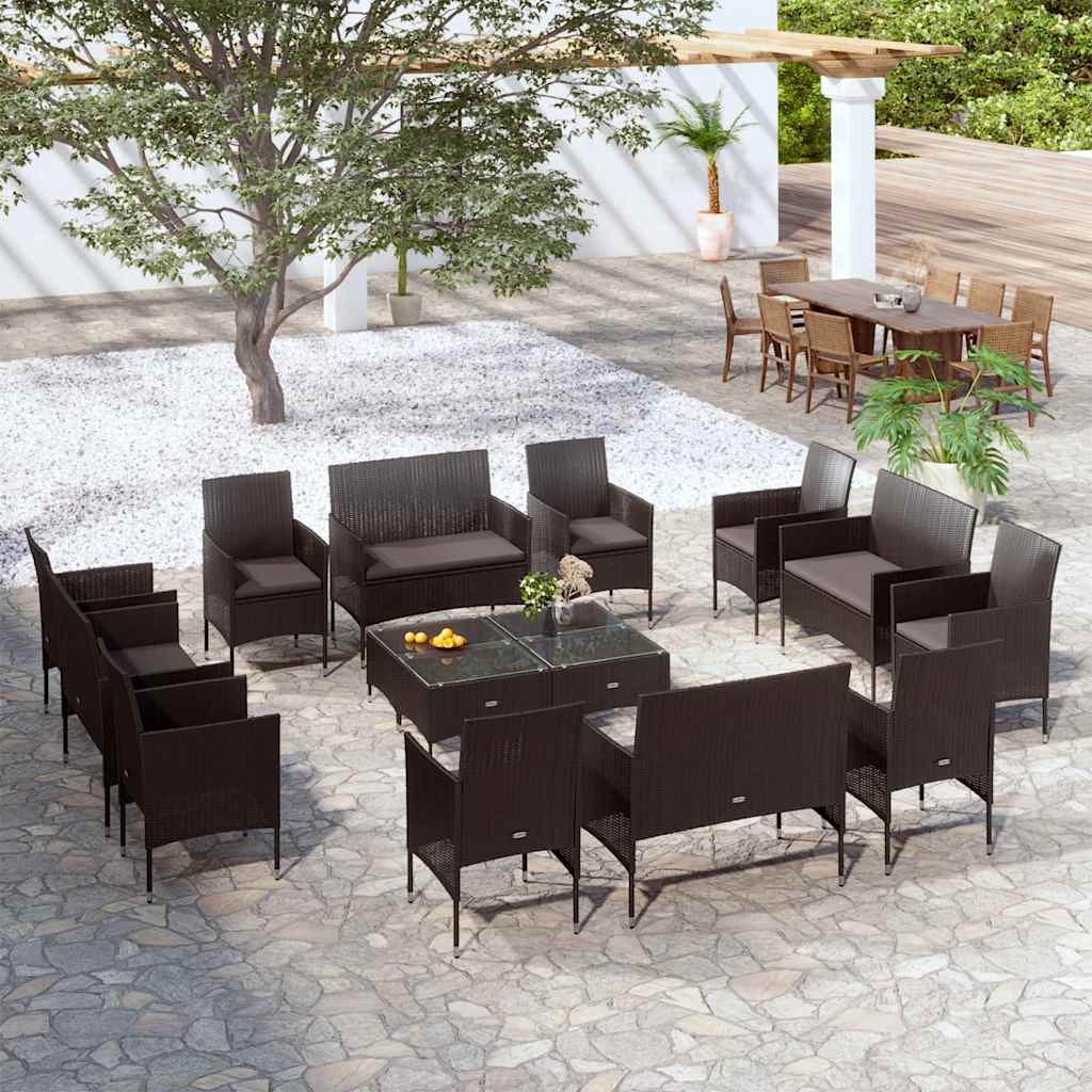 vidaXL 8-delige Loungeset met kussens poly rattan zwart