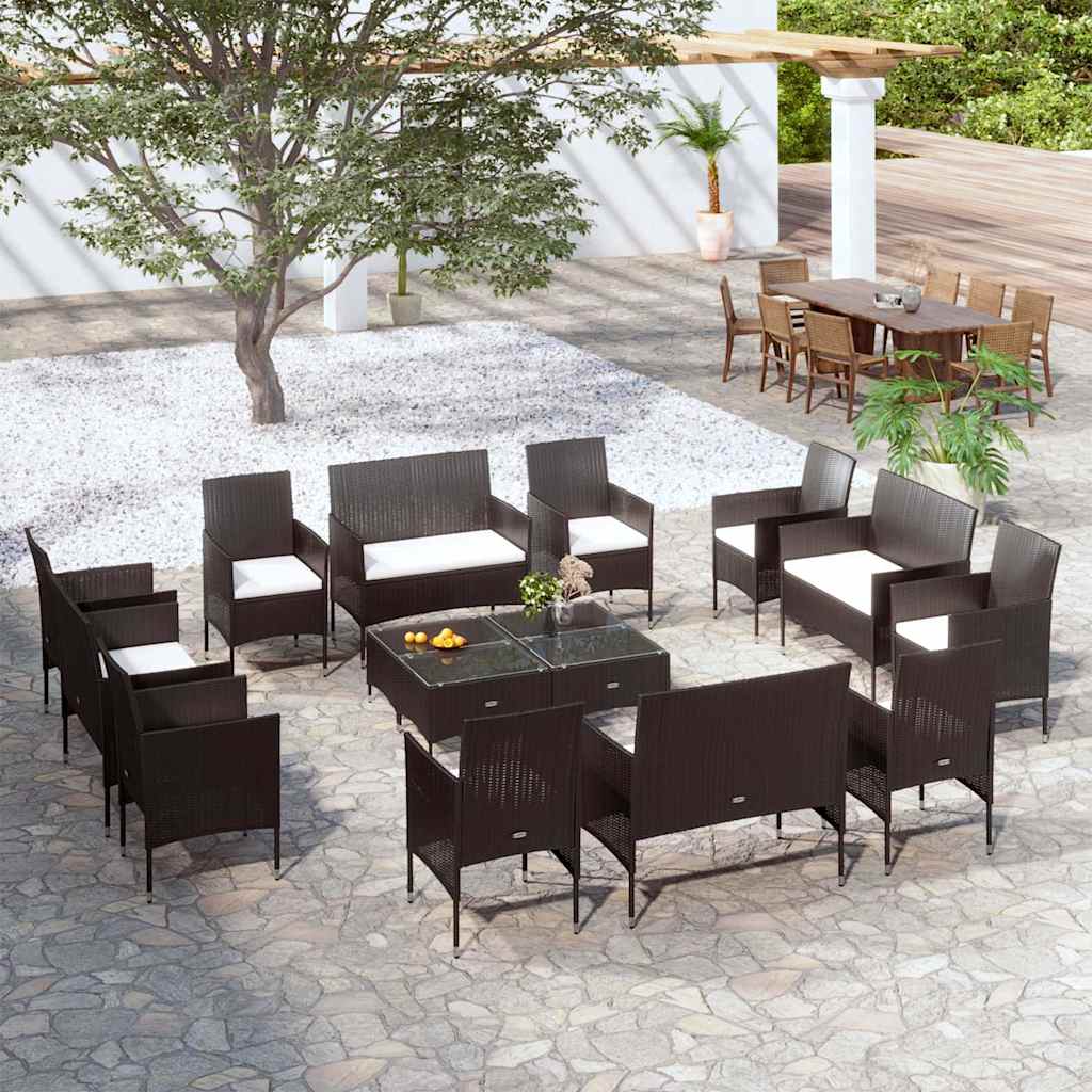 vidaXL 8-delige Loungeset met kussens poly rattan zwart