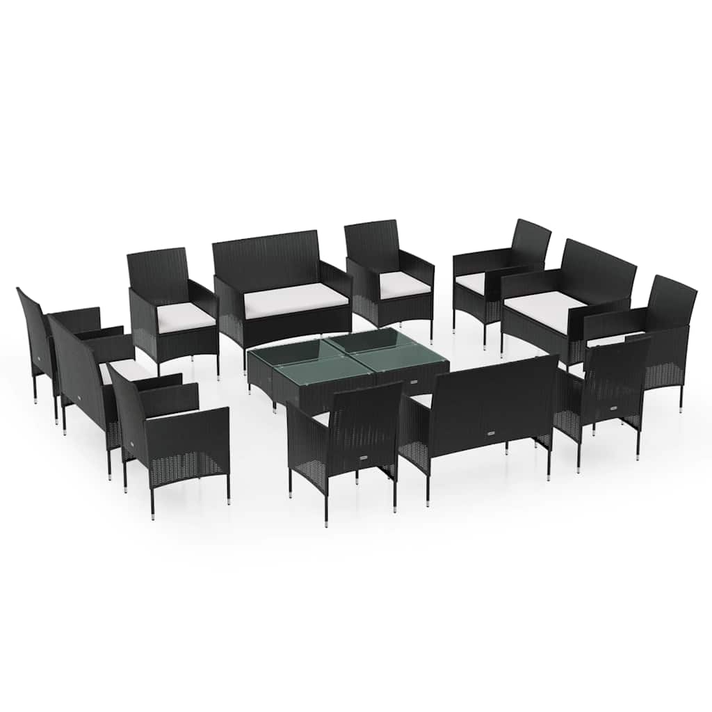vidaXL 8-delige Loungeset met kussens poly rattan zwart