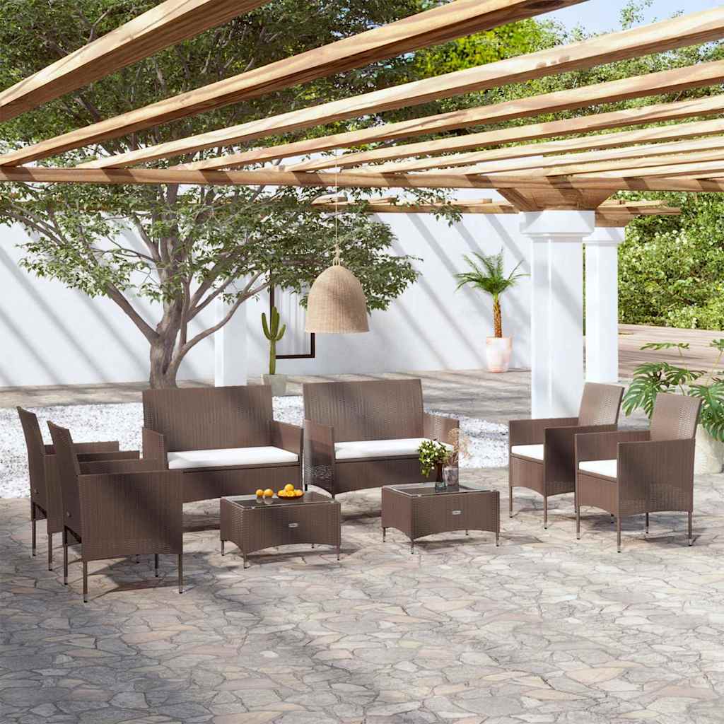 vidaXL 8-delige Loungeset met kussens poly rattan zwart
