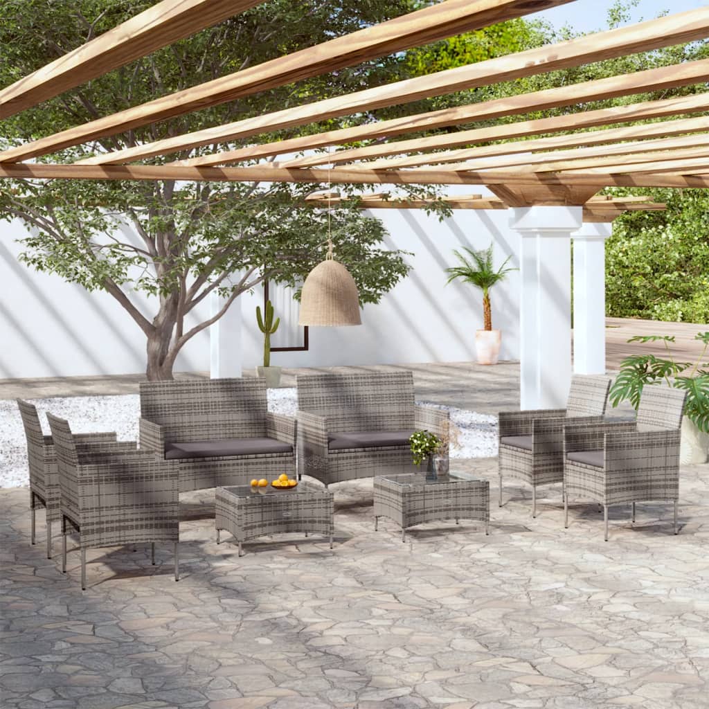 vidaXL 8-delige Loungeset met kussens poly rattan zwart