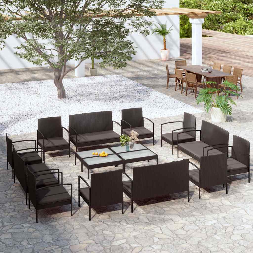 vidaXL 8-delige Loungeset met kussens poly rattan zwart