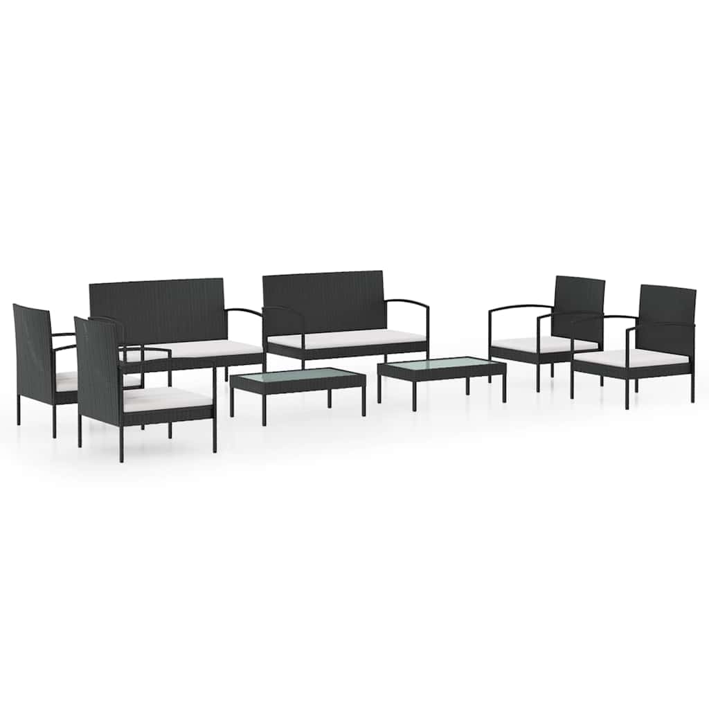 vidaXL 8-delige Loungeset met kussens poly rattan zwart
