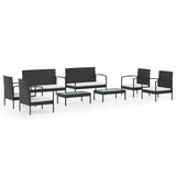 vidaXL 8-delige Loungeset met kussens poly rattan zwart