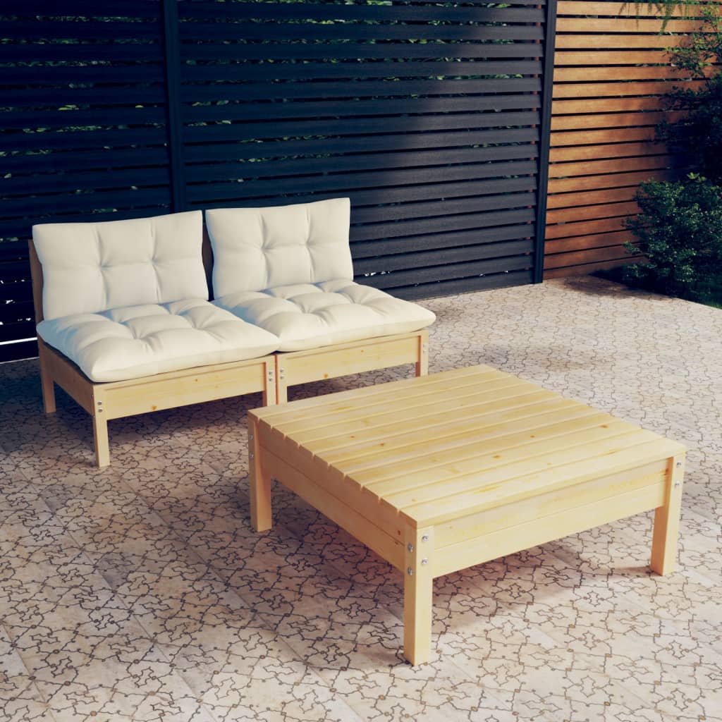 vidaXL 3-delige Loungeset met grijze kussens grenenhout