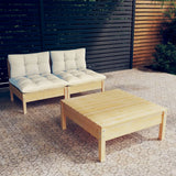 vidaXL 3-delige Loungeset met grijze kussens grenenhout