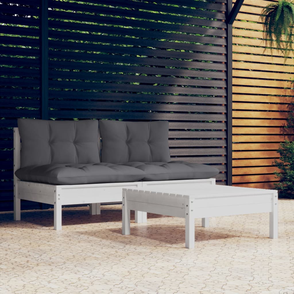 vidaXL 3-delige Loungeset met grijze kussens grenenhout