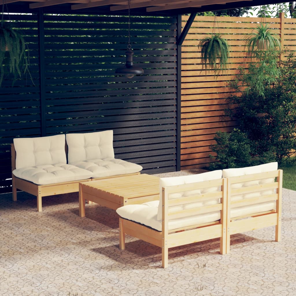 vidaXL 5-delige Loungeset met grijze kussens grenenhout