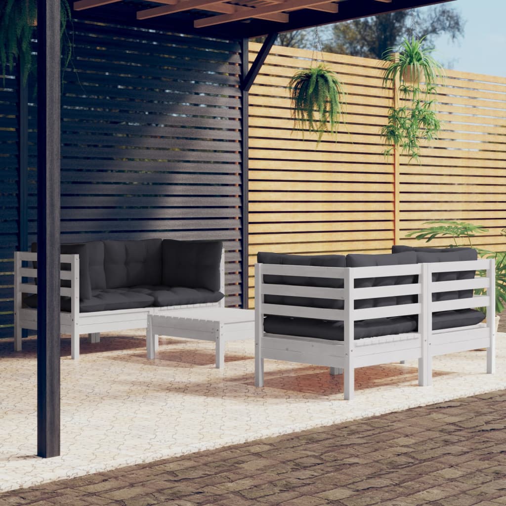 vidaXL 5-delige Loungeset met grijze kussens grenenhout
