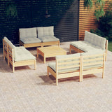 vidaXL 9-delige Loungeset met grijze kussens grenenhout