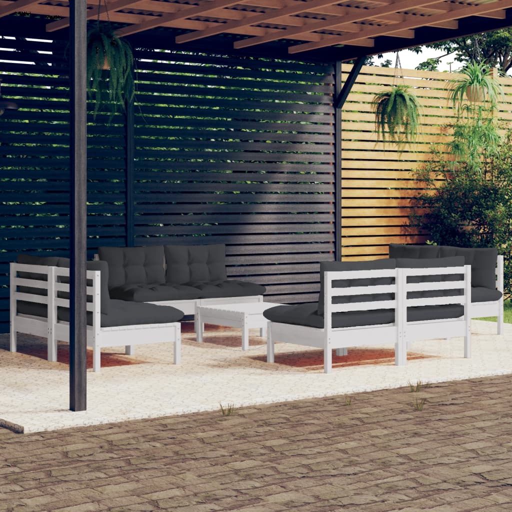 vidaXL 9-delige Loungeset met grijze kussens grenenhout