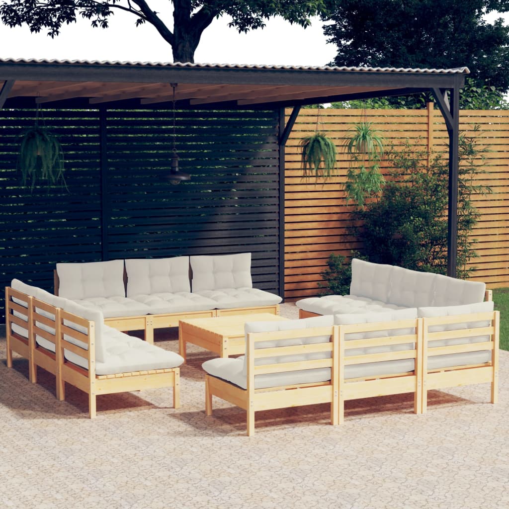 vidaXL 13-delige Loungeset met grijze kussens grenenhout