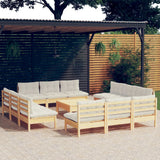 vidaXL 13-delige Loungeset met grijze kussens grenenhout
