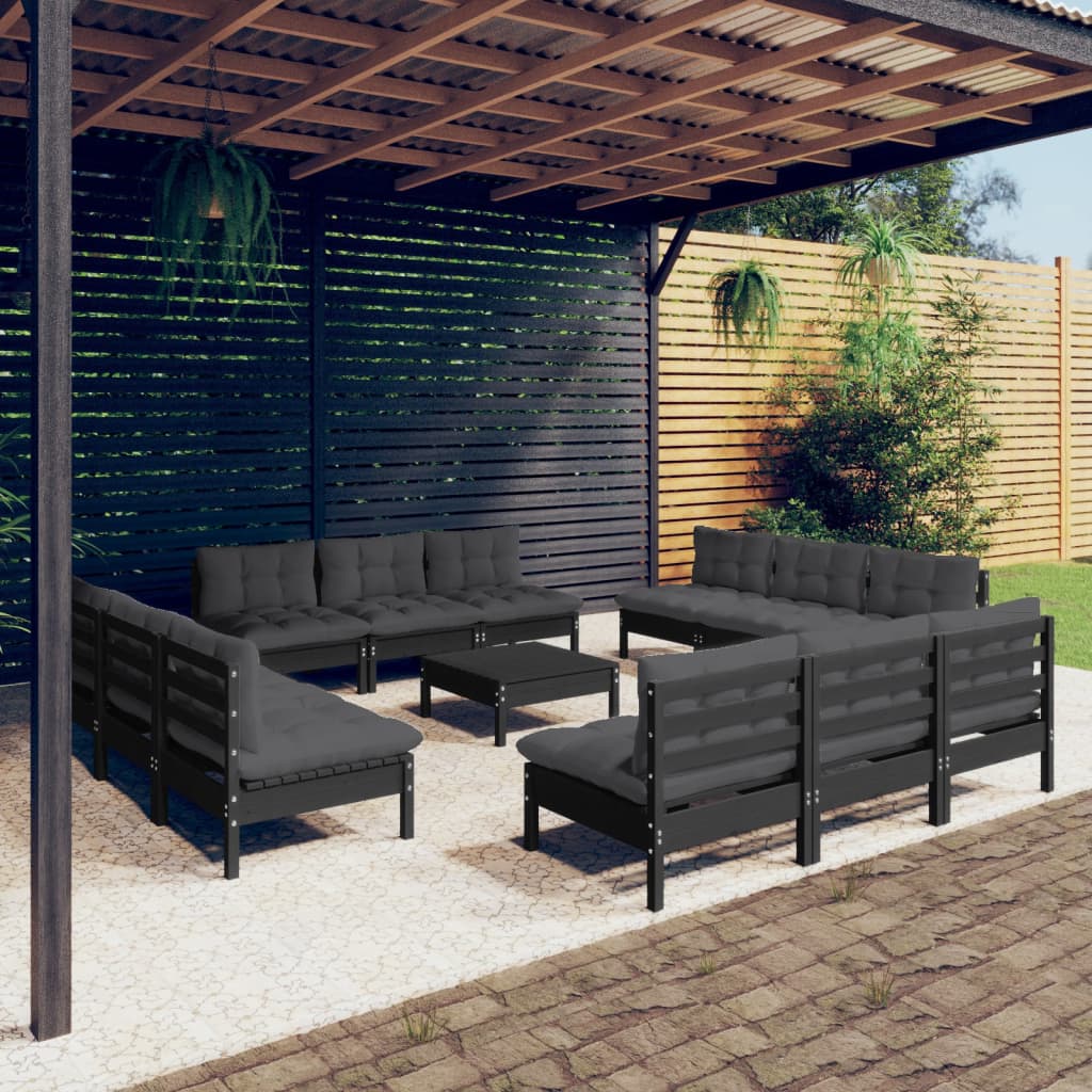 vidaXL 13-delige Loungeset met grijze kussens grenenhout