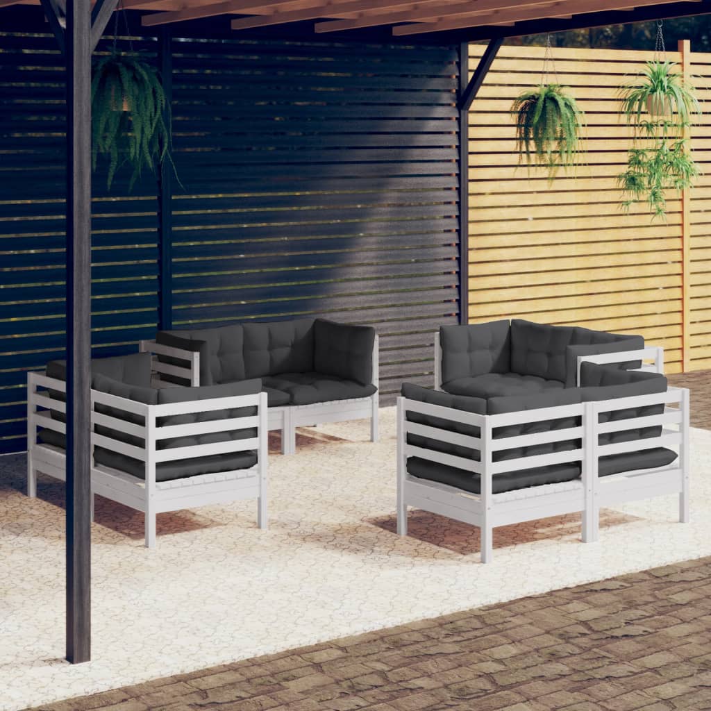 vidaXL 8-delige Loungeset met grijze kussens grenenhout