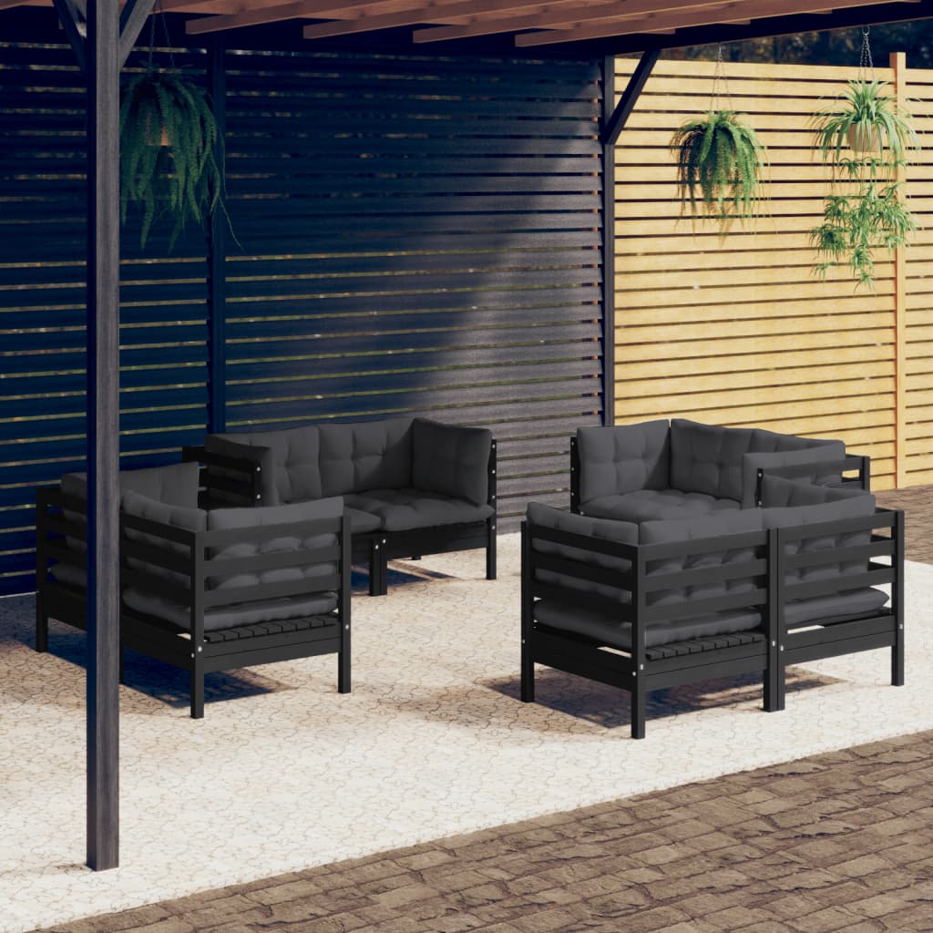 vidaXL 8-delige Loungeset met grijze kussens grenenhout