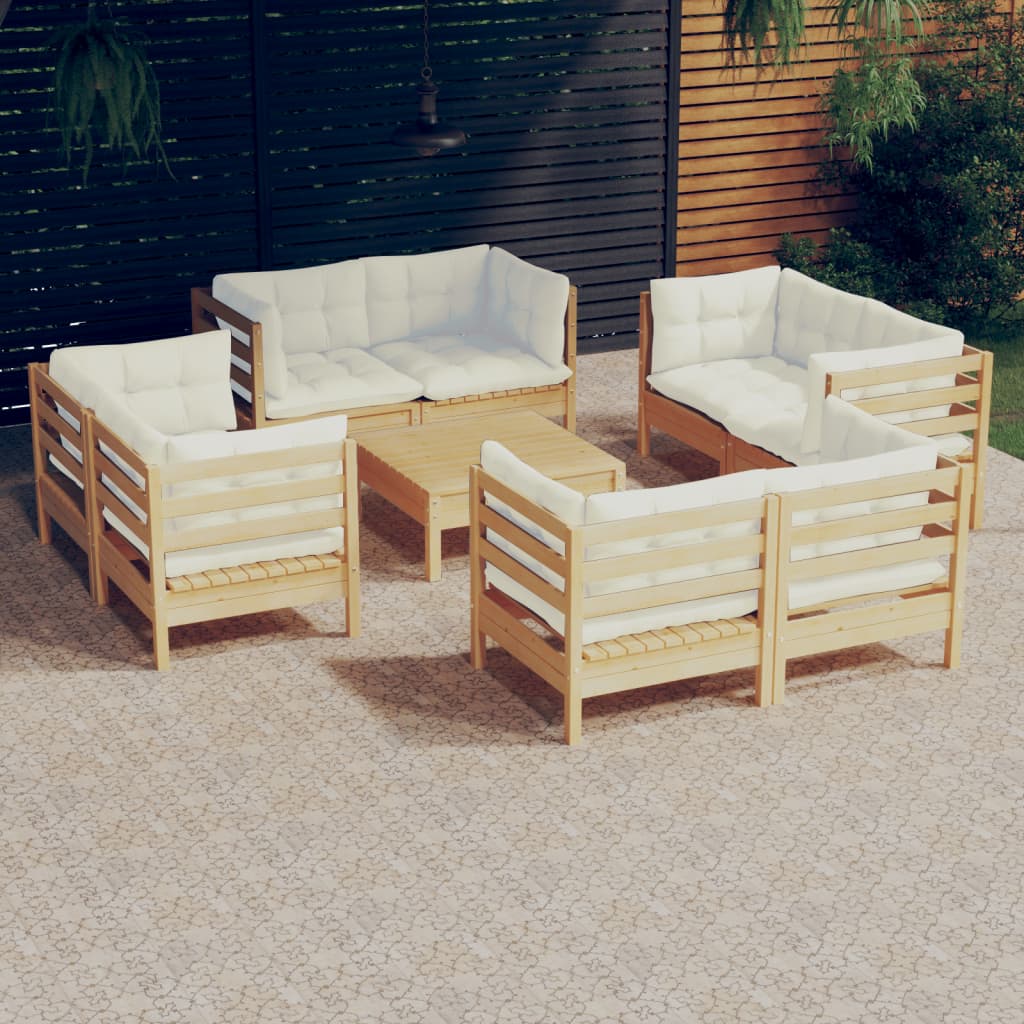 vidaXL 9-delige Loungeset met grijze kussens grenenhout