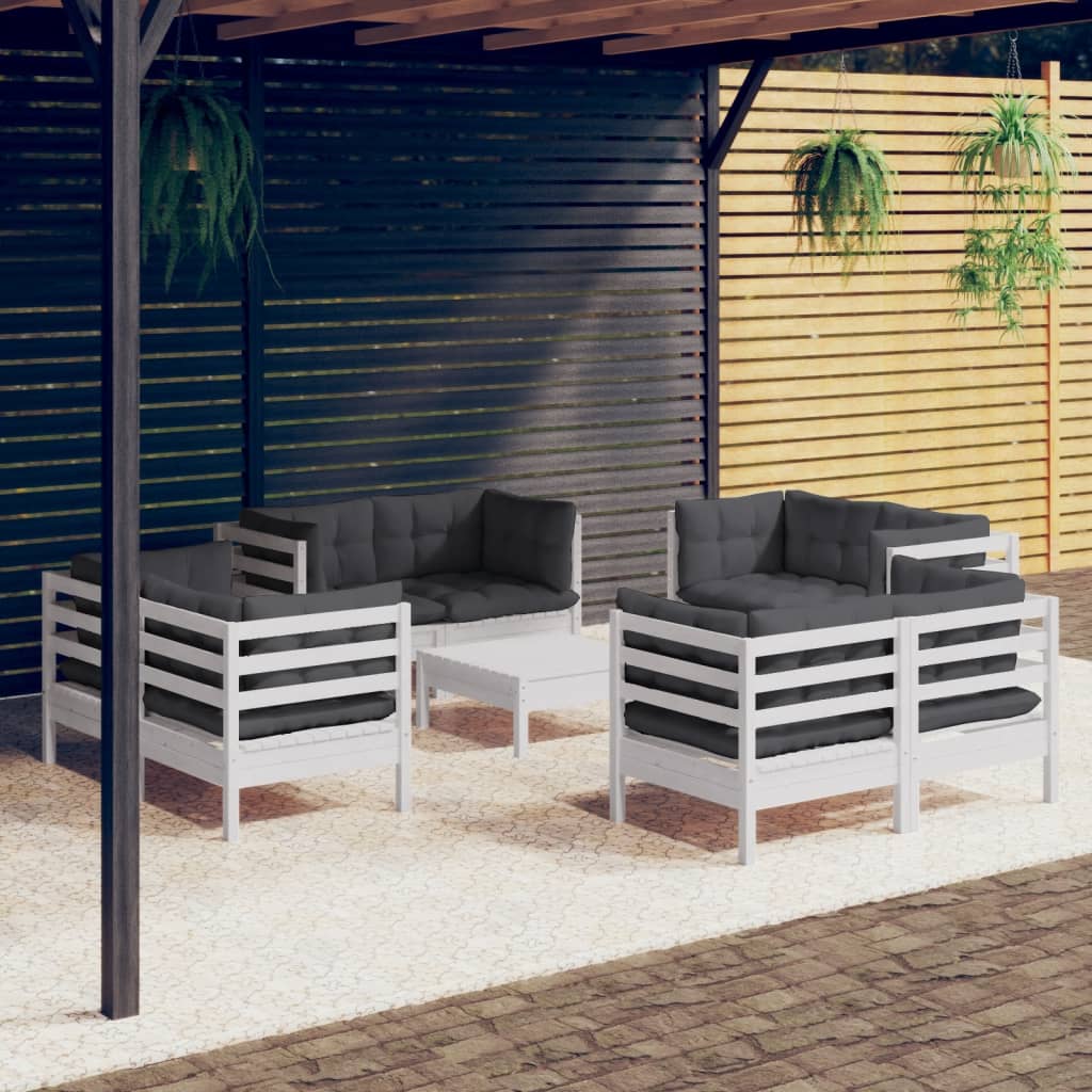 vidaXL 9-delige Loungeset met grijze kussens grenenhout