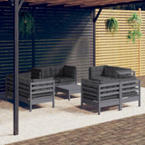 vidaXL 9-delige Loungeset met grijze kussens grenenhout