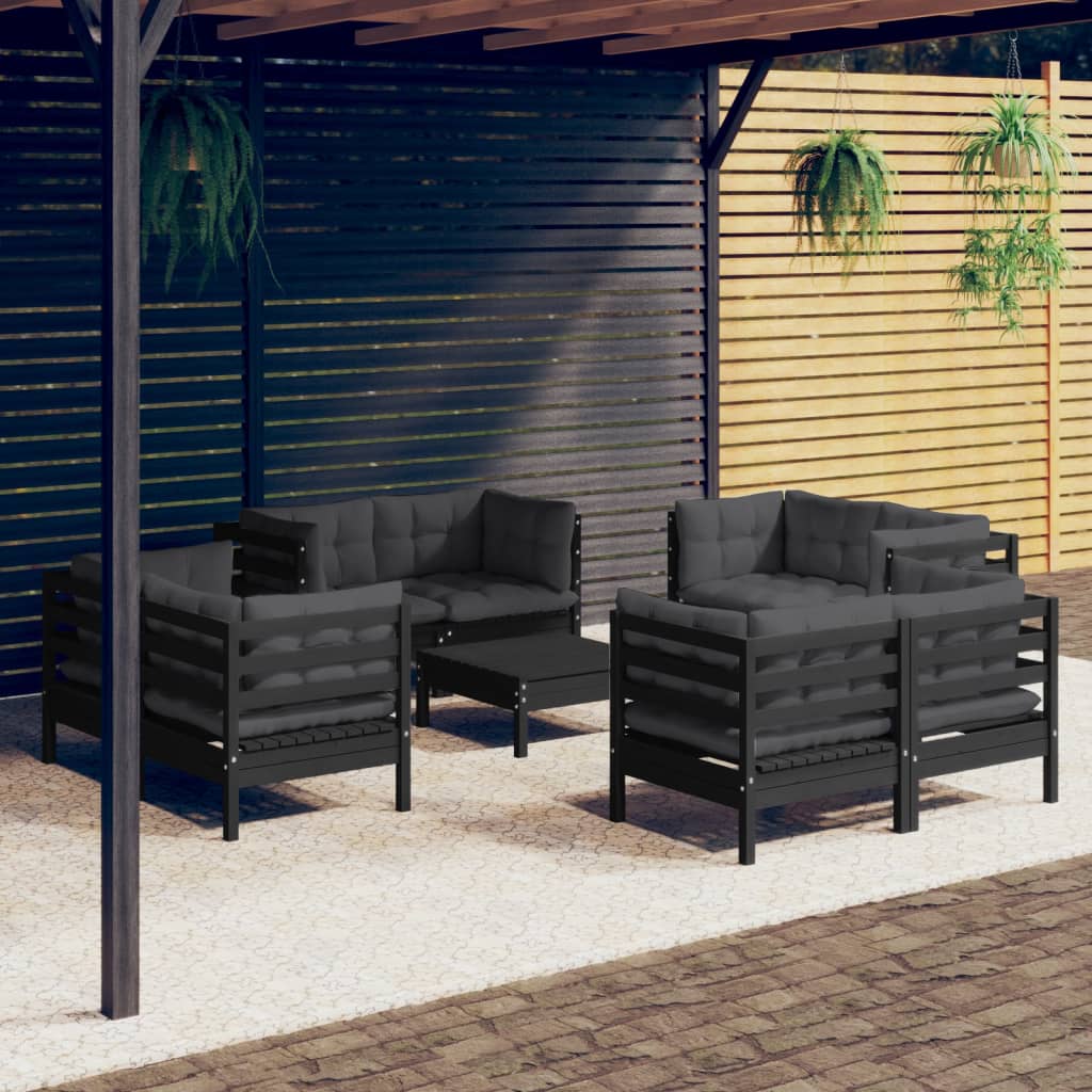 vidaXL 9-delige Loungeset met grijze kussens grenenhout