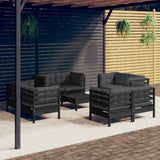 vidaXL 9-delige Loungeset met grijze kussens grenenhout