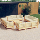 vidaXL 13-delige Loungeset met grijze kussens grenenhout