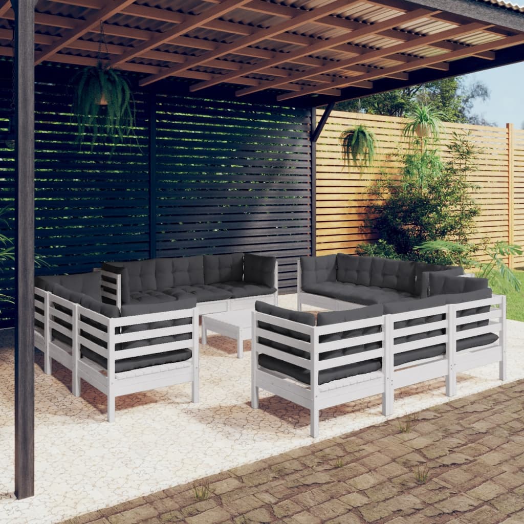 vidaXL 13-delige Loungeset met grijze kussens grenenhout