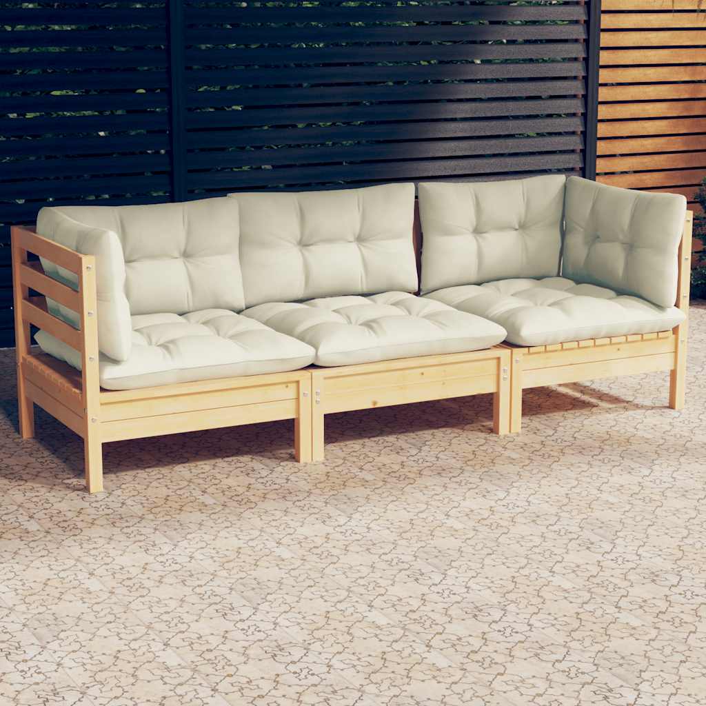 vidaXL Banque de Jardin 3 places avec des coussins gris massifs à Grenenhout