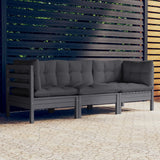 vidaXL Banque de Jardin 3 places avec des coussins gris massifs à Grenenhout