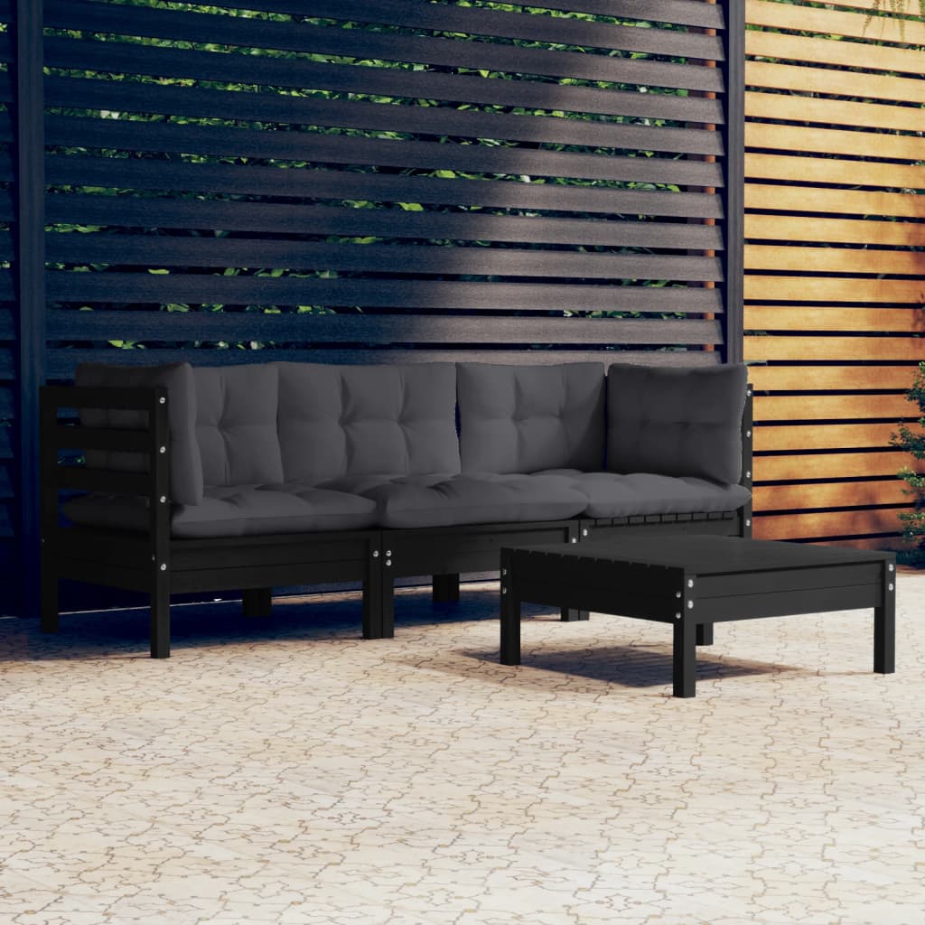 vidaXL 4-delige Loungeset met grijze kussens grenenhout