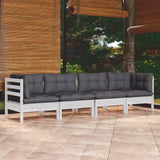 vidaXL 4-delige Loungeset met grijze kussens massief grenenhout