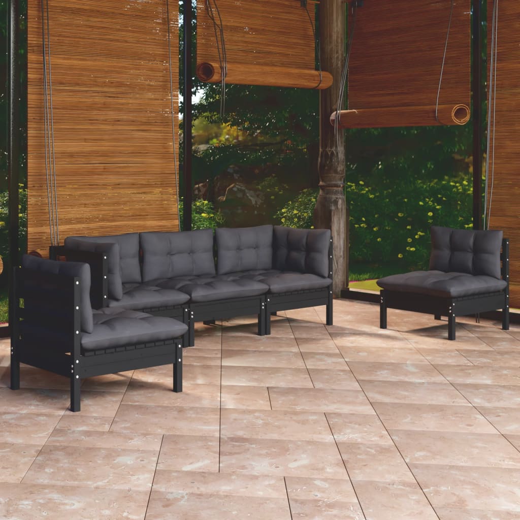 vidaXL 5-delige Loungeset met grijze kussens massief grenenhout