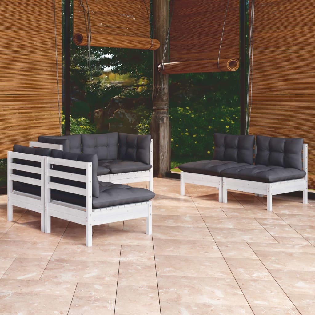 vidaXL 6-delige Loungeset met grijze kussens grenenhout