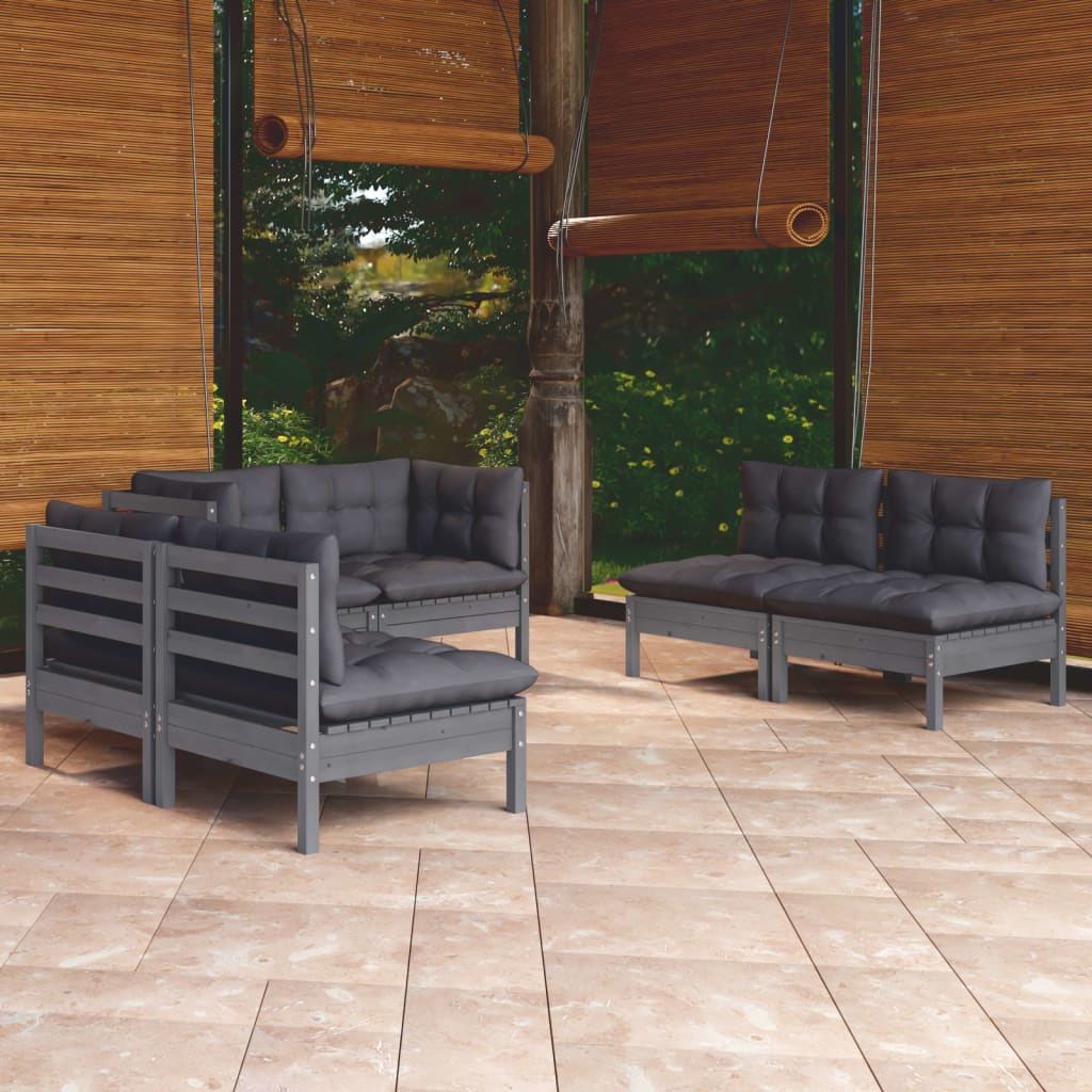 vidaXL 6-delige Loungeset met grijze kussens grenenhout