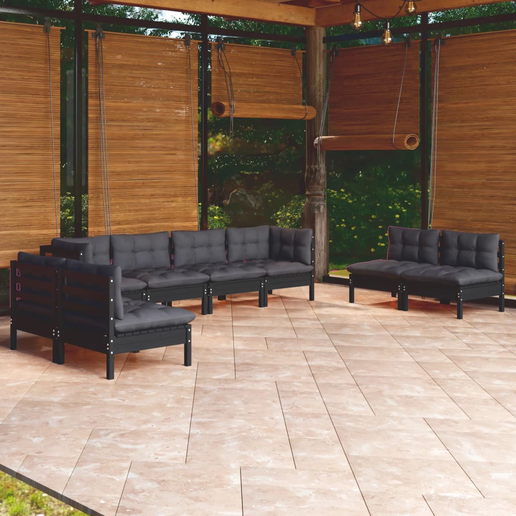 vidaXL 8-delige Loungeset met grijze kussens massief grenenhout