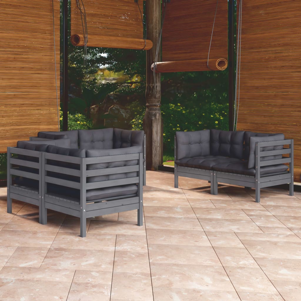 vidaXL 6-delige Loungeset met grijze kussens grenenhout