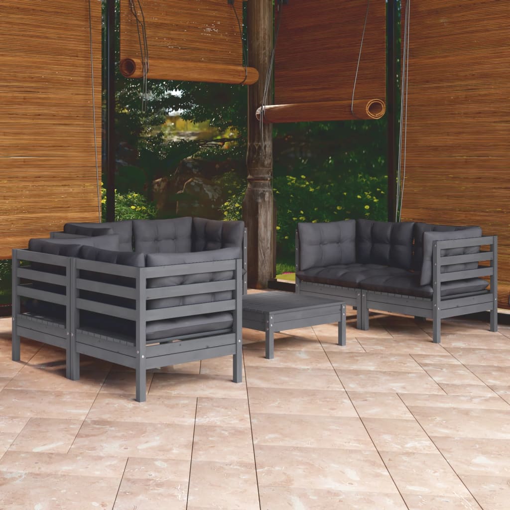 vidaXL 7-Piece Lounge Set with Grey Cushions Pine Wood