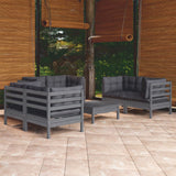 vidaXL 7-Piece Lounge Set with Grey Cushions Pine Wood