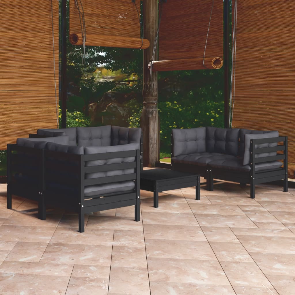 vidaXL 7-Piece Lounge Set with Grey Cushions Pine Wood