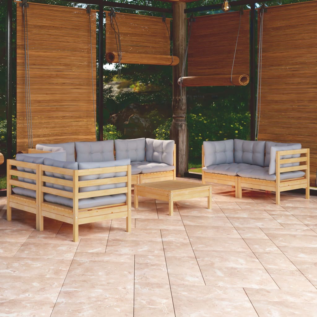 vidaXL 8-Piece Lounge Set with Grey Cushions Pine Wood