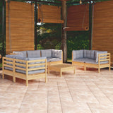 vidaXL 8-Piece Lounge Set with Grey Cushions Pine Wood