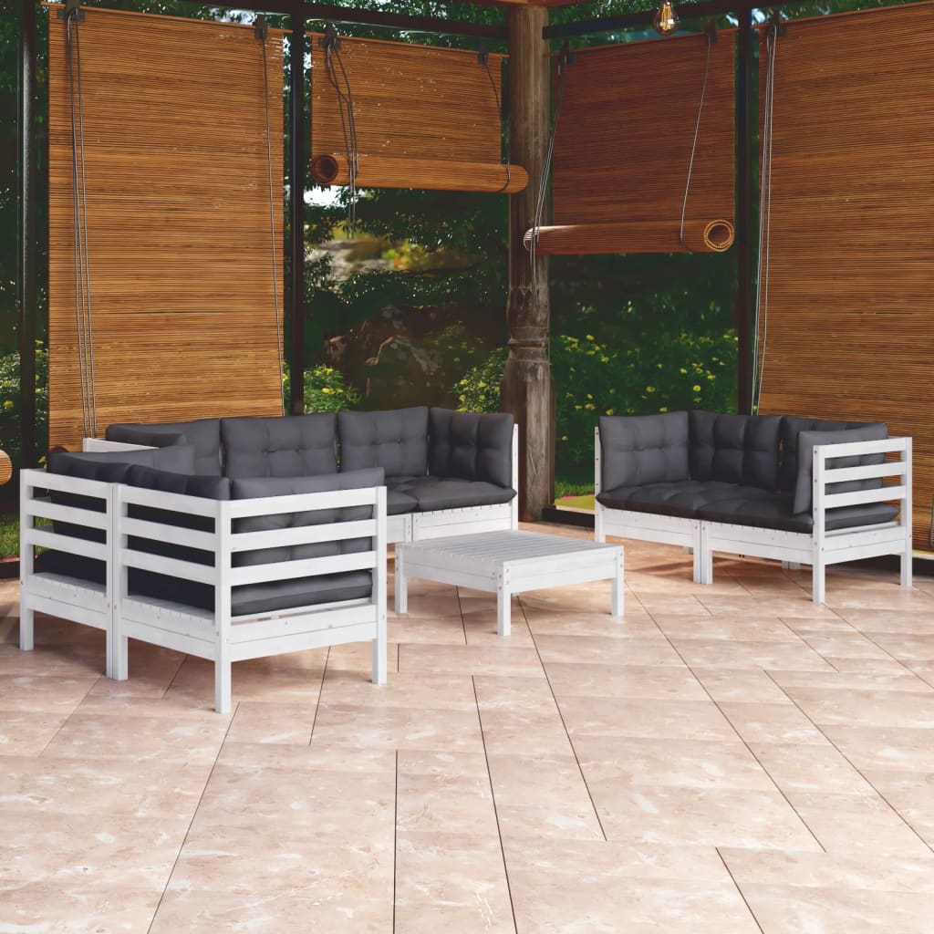 vidaXL 8-Piece Lounge Set with Grey Cushions Pine Wood